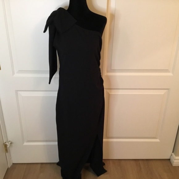 Women's Black One Shoulder Long Formal Sleeveless Ruched Bodycon Dress - Picture 4 of 8